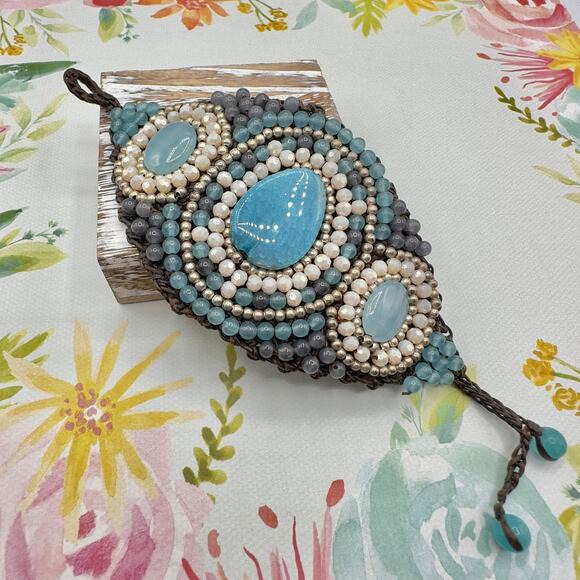 Natural Gemstone Bohemian Handmade Beaded Statement Bracelet - Picture 1 of 5